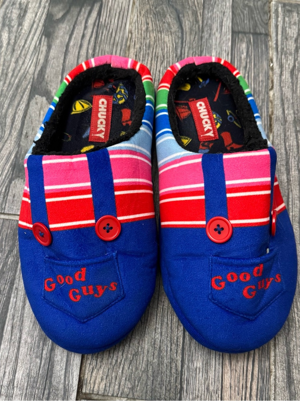 Kids' 'Good Guys' Blue & Red Slip-On Slippers